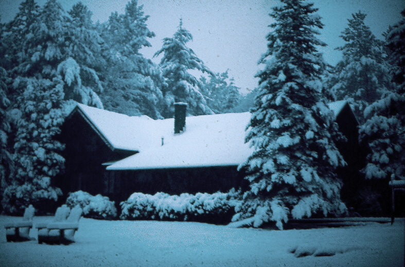 A snowy lodge