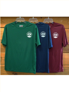 three short sleeve t-shirts in green, navy, and cardinal