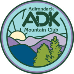 Sticker of lavender mountains and ADK logo