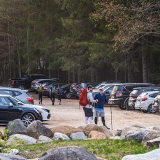 Full parking lot at High Peaks Information Center