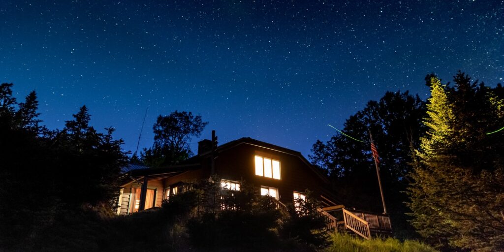 johns brook lodge at night