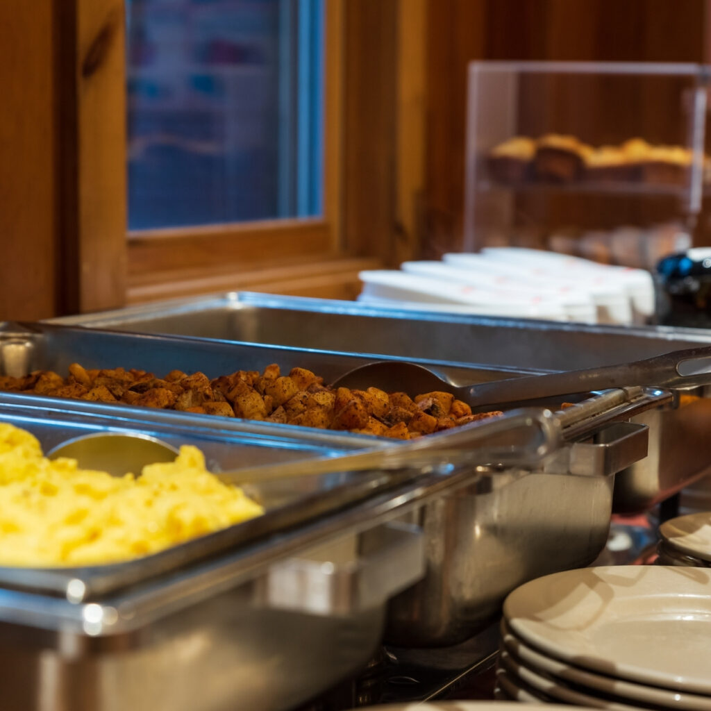trays of breakfast food