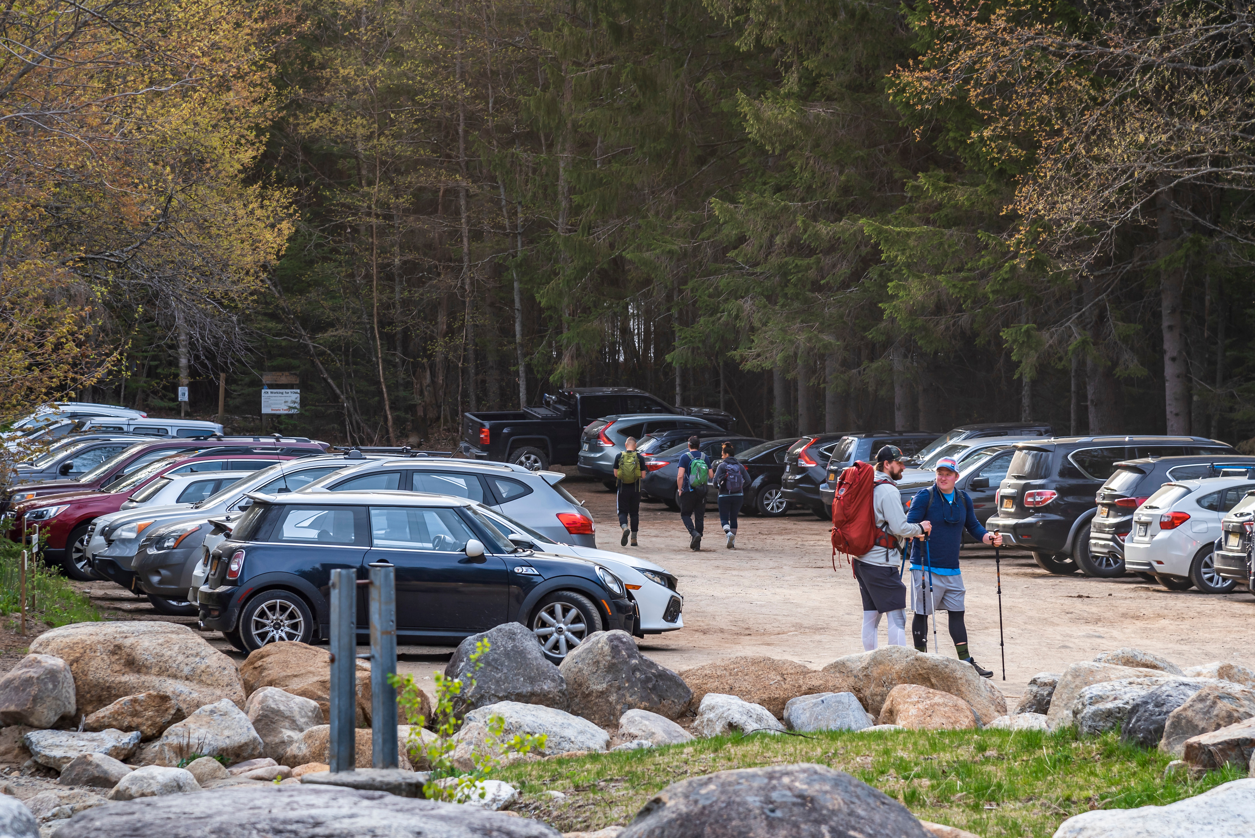 hiker parking lot at the high peaks information center in lake placid, new york