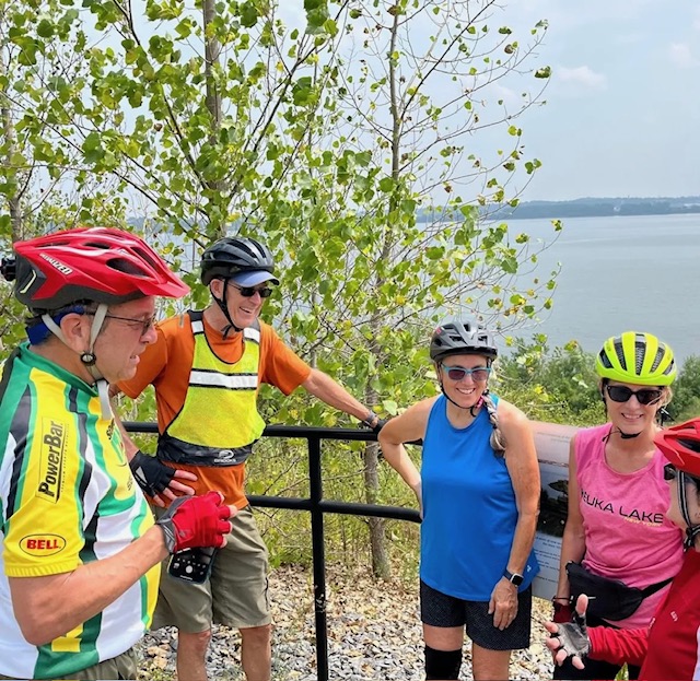 Cyclists taking a water break