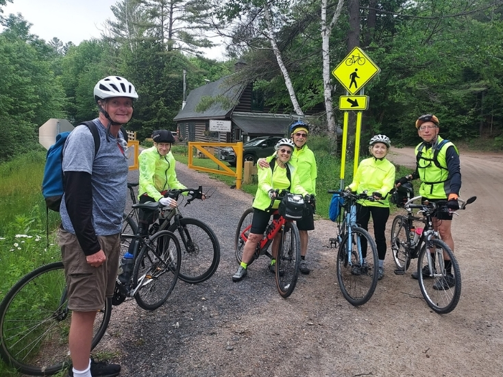 adk cycle outing participants on the adirondack rail trail