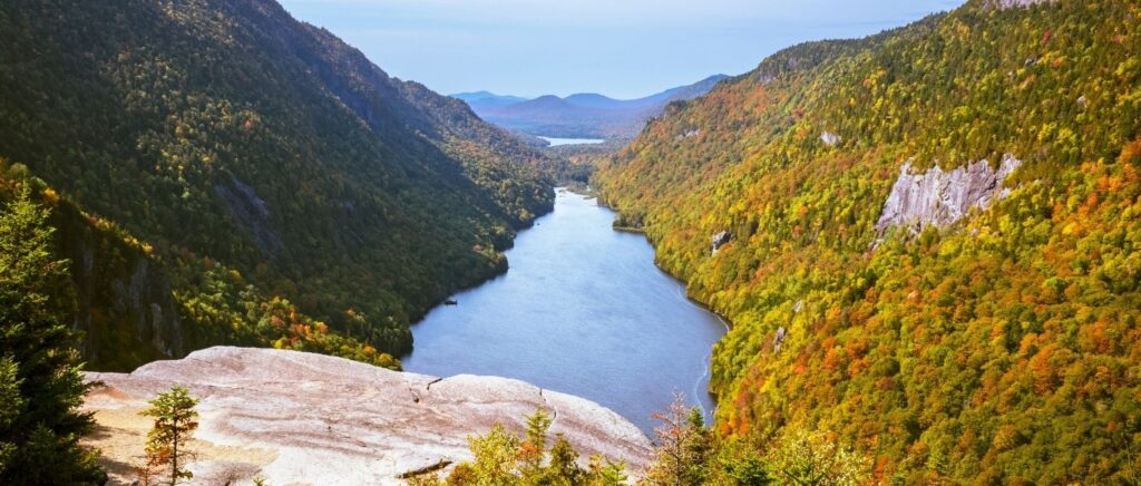 view from Indian Head in the adirondacks in early autumn