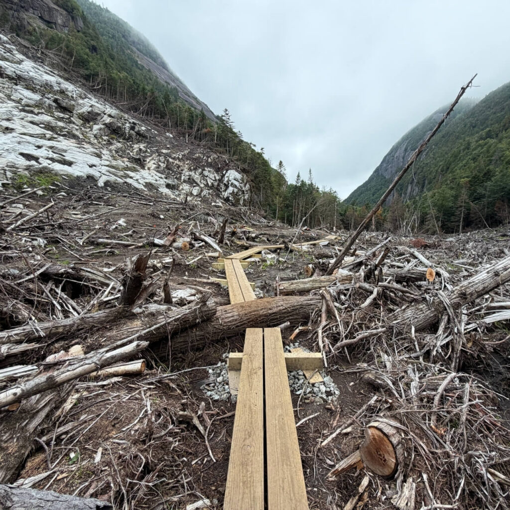 bridging in avalanche pass at site of landslide