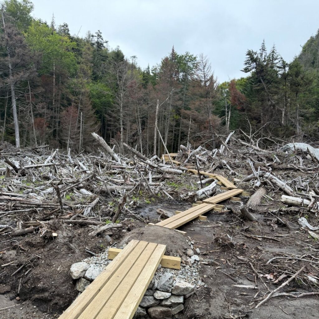 bridging through avalanche pass at the site of the landslide