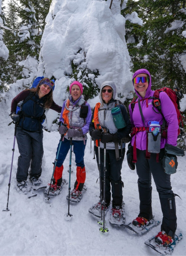 four hikers on sawteeth in the winter